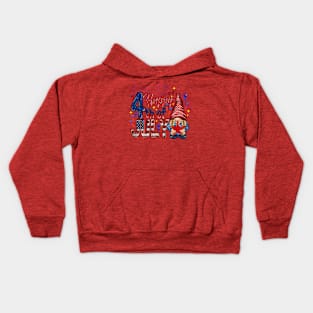 Happy 4th Of July with gnome Us Flag Independence Day Kids Hoodie